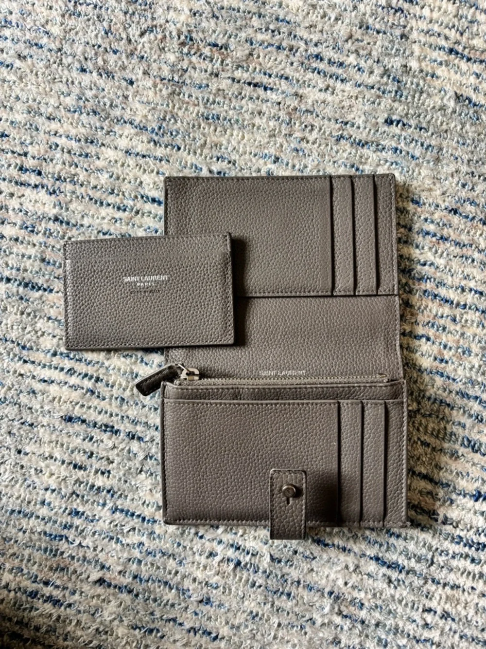 Saint Laurent Pebbled Leather Wallet and Card Holder in Taupe Gray - Picture 2 of 11